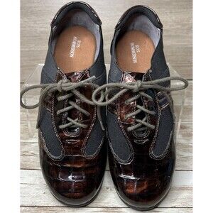 Ros Hommerson Nancy Women 7.5WW Black Croco Leather/Fabric Cushion Sneakers